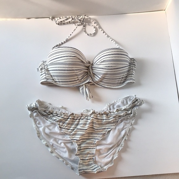 Chain link honey comb blue white print bikini set swimwear holiday vacation - Picture 4 of 17